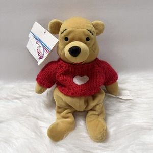 Disney Store Winnie The Pooh Valentine's Day Red Sweater Heart 8" Plush Stuffed